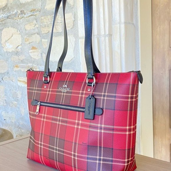 Coach Tartan plaid Signature gallery tote handbag purse Authentic NWT - Picture 3 of 7